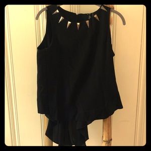 Black sleeveless top with gold detail